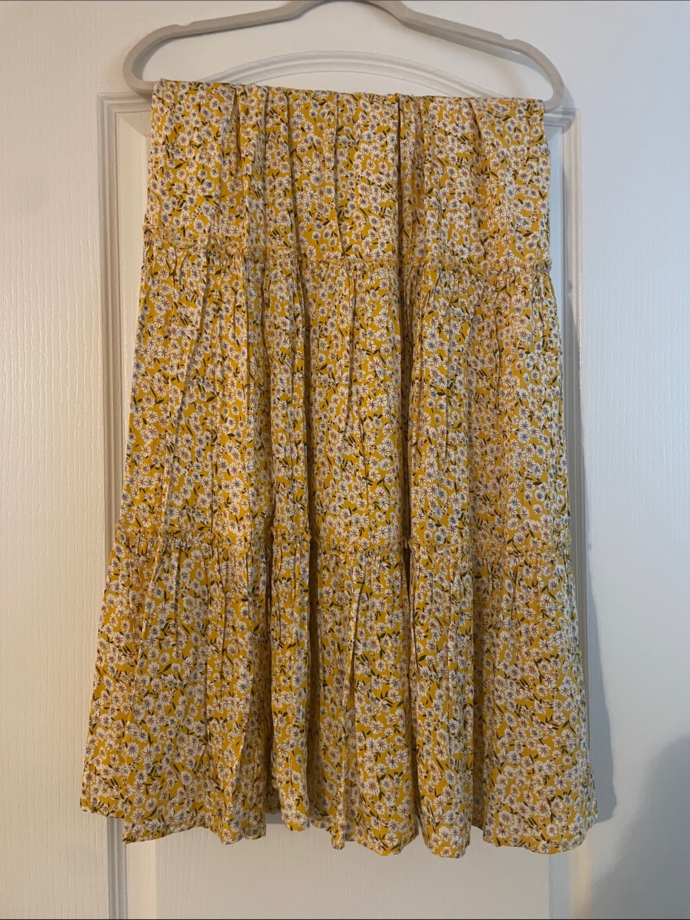 Women's Yellow Floral Tiered A-Line Midi Skirt